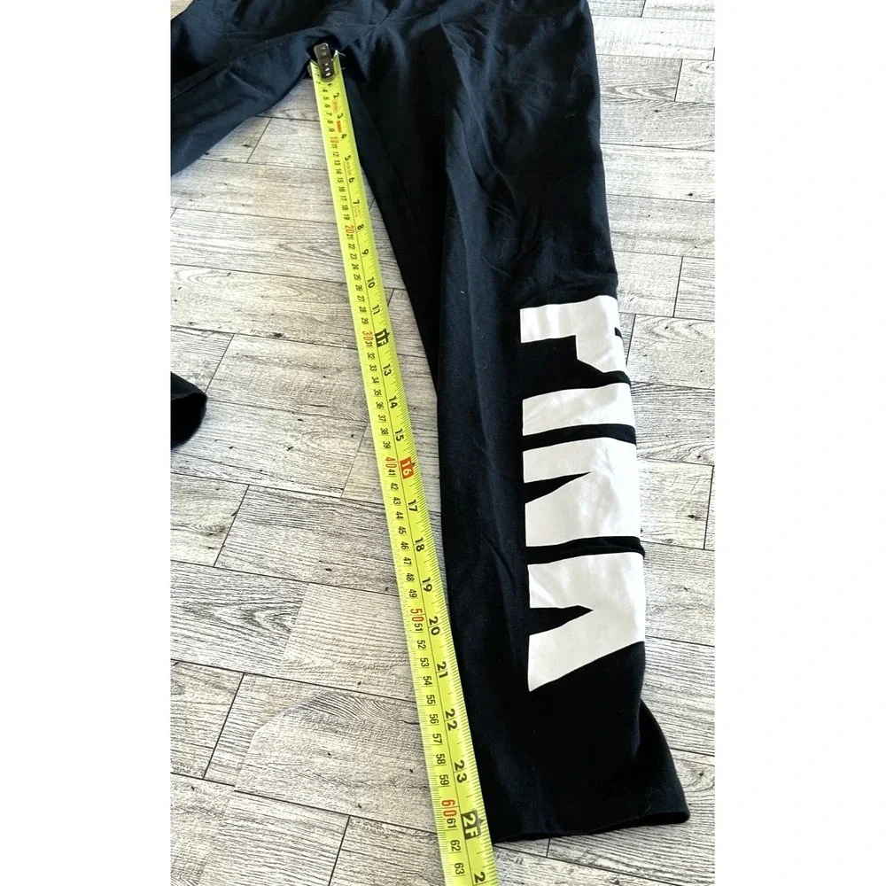 Womens Victoria's Secret Pink Logo Ankle Leggings Black Spell Out on Sides SMALL